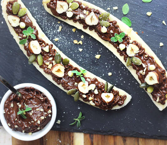 Banane con giardino al cioccolato